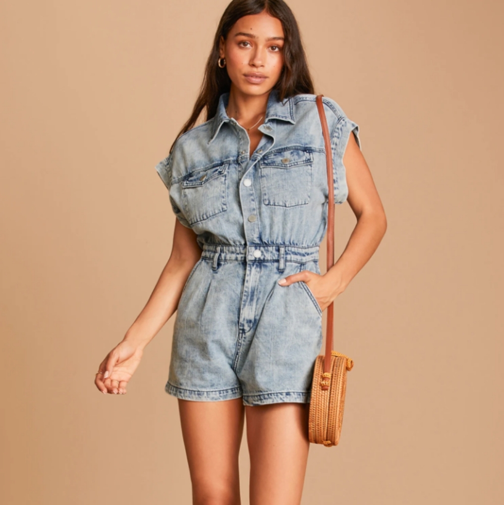 Head Backstage Light Wash Denim Short Sleeve Romper